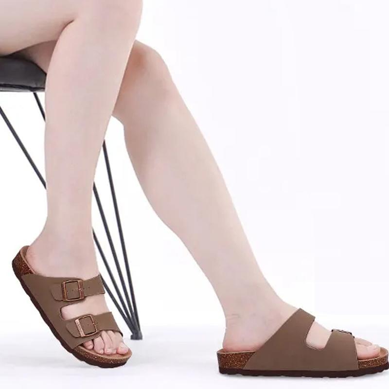 Fashion Litfun Women's Cork Footbed Sandals With Arch Support Summer Outdoor Beach Slippers New Double Buckle Cork Slides House Slides