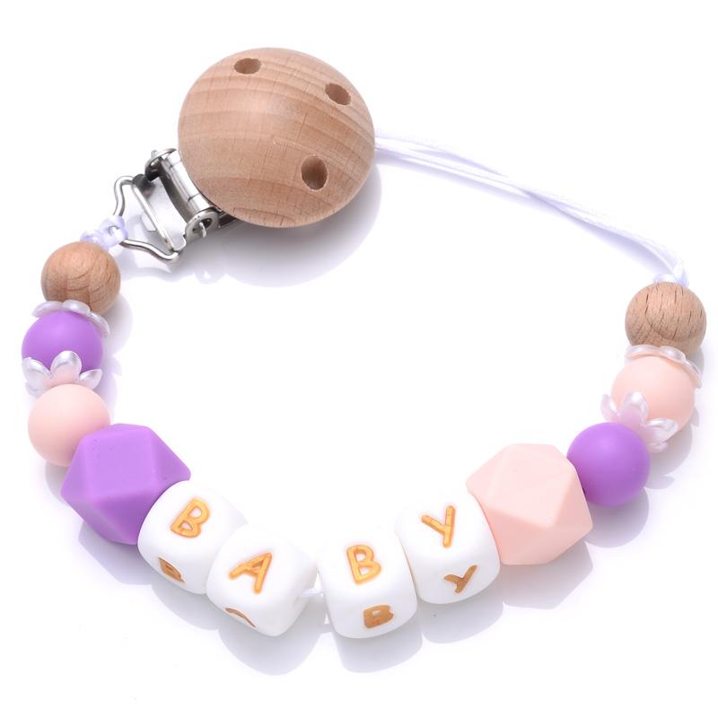 Beech Baby Pacifier Clip Personalized Name Silicone Teether Beads Toddler Nursing Bracelet Toy Baby Pacifier Chain Nipples Chain