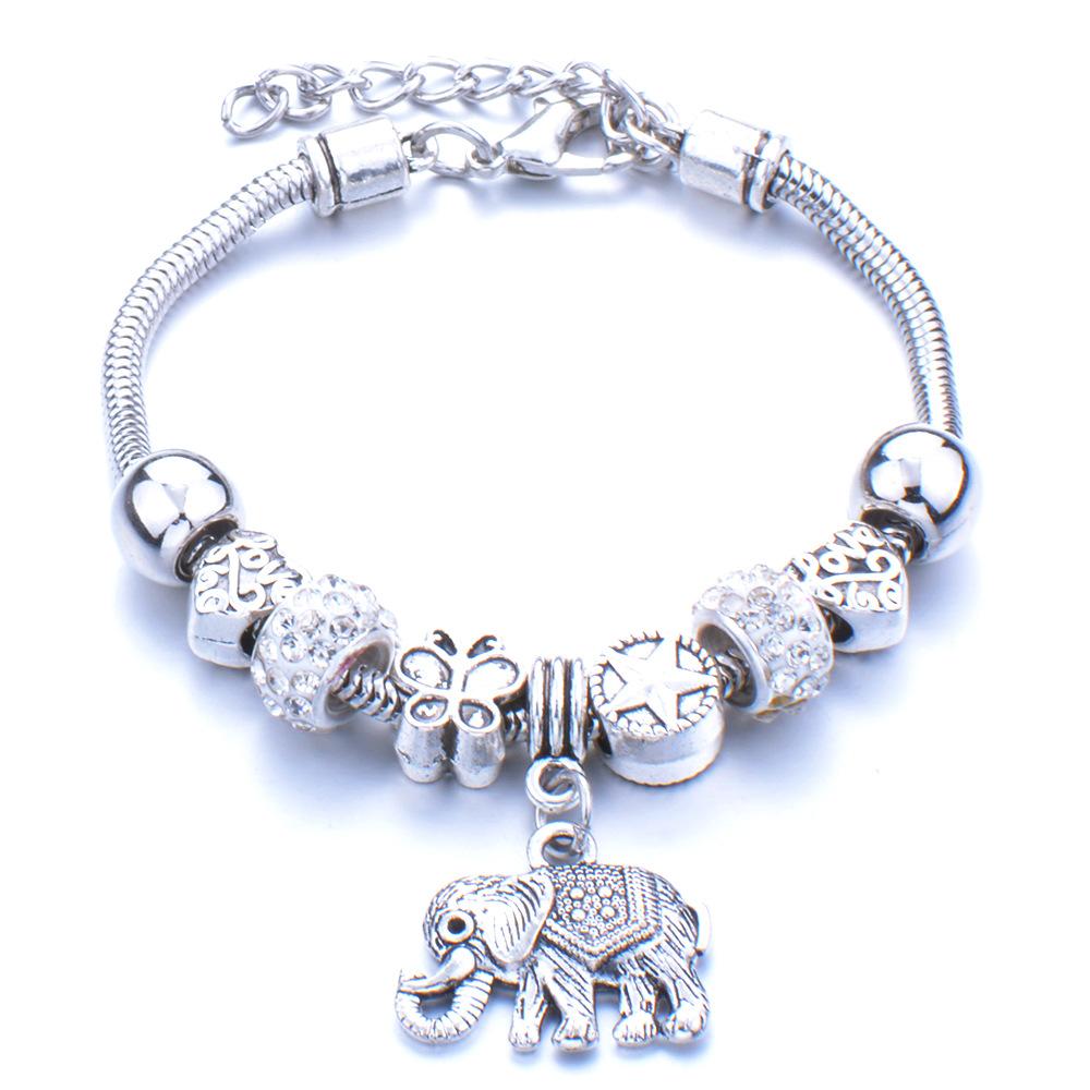 Pulseira em Forma de Coração Liga Design de Elefante Furo Grande Contas de Vidro Transparentes Joia Presente para Mulheres