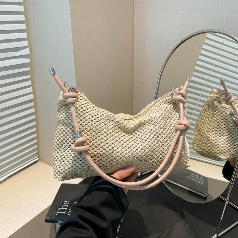2 Summer lightweight casual woven straw women's bags simple trendy solid color shoulder underarm messenger bag