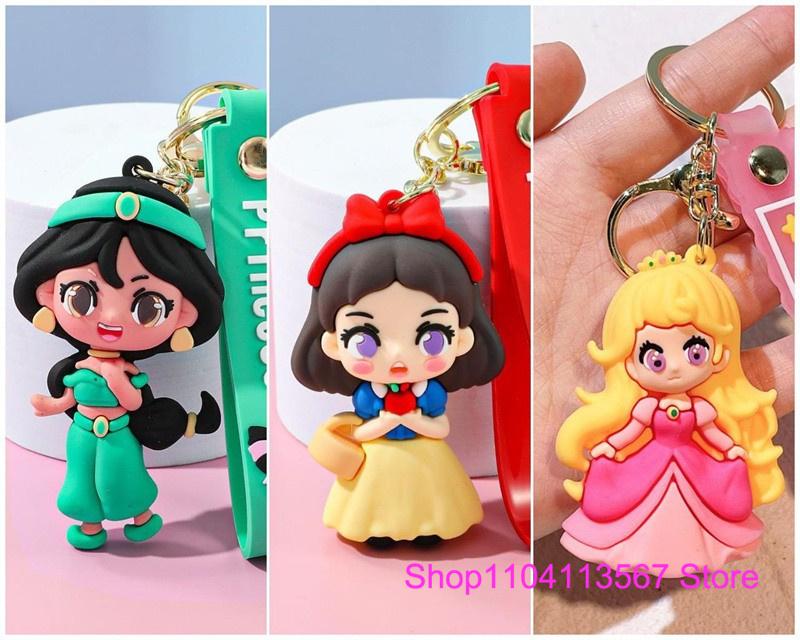 Anime Cartoon Silicone Girl Mermaid Princess Keychain Cute Snow White Anna Alice Keyring Bag Key Chain Pendant Kids Toys Gifts