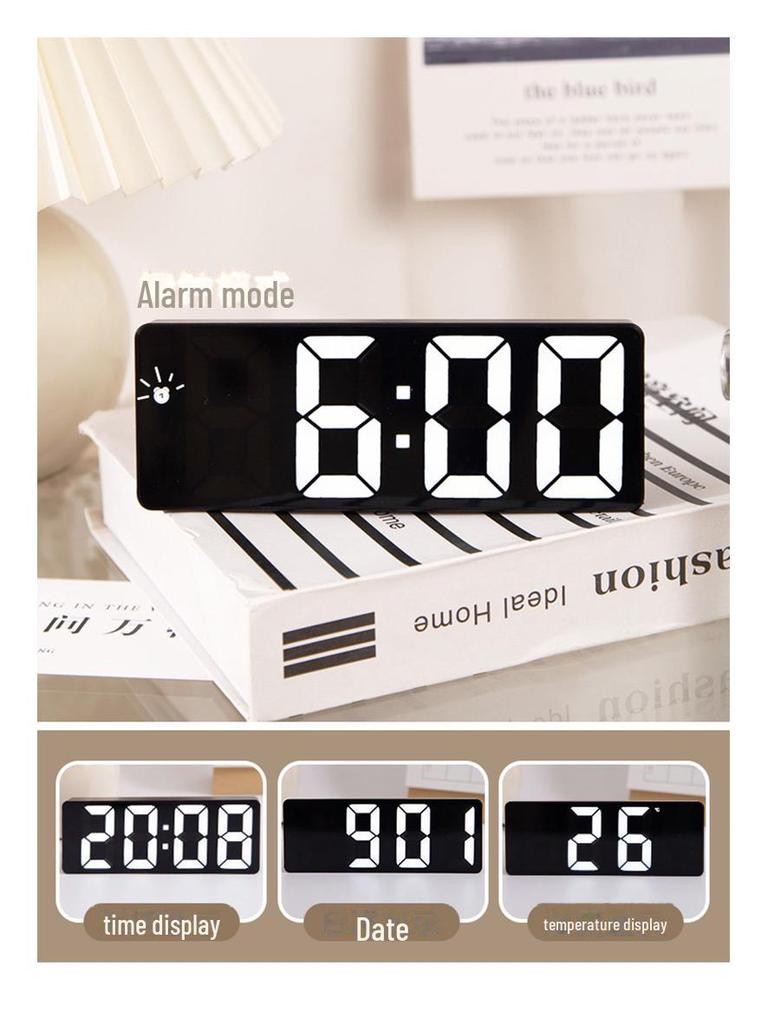 LED Mirror Desktop Clock: Digital Display Table Ornament & Student Alarm Clock