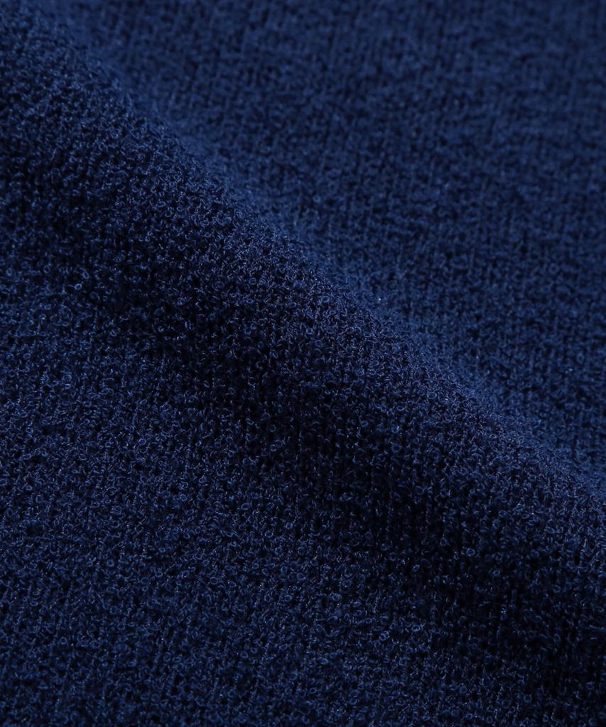TRILLION Washable Boucle Collar Short Sleeve Knit (Current Navy)