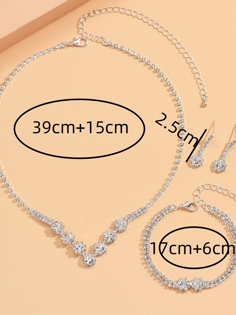 4 pieces of women's wedding set, rhinestone necklace, bracelet, earrings, party and banquet accessories
