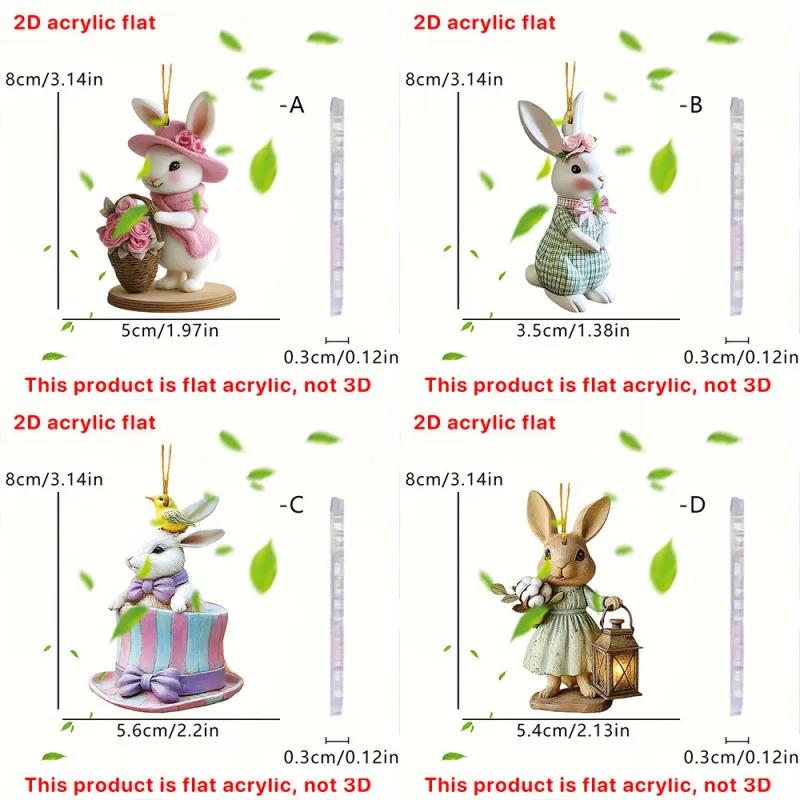 Easter Cute Bunny Acrylic 2D Pendant Keychain Car Rear View Mirror Accessory Backpack Small Pendant Porch Decoration Crafts
