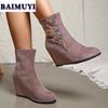 Print Wedges Women Suede Ankle Snow Boots High Heels Shoes 2025 Trend Winter New Sexy Chelsea Boots Elegant Pumps Mujer Botas