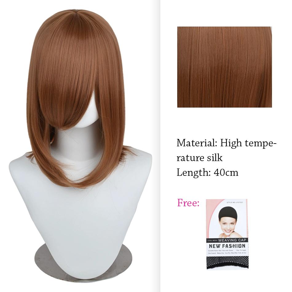 40cm Anime Synthetic White Purple Cosplay Wigs Short Green Hair Straight Silver Wig Pink Hairpiece Short Wig with Bangs