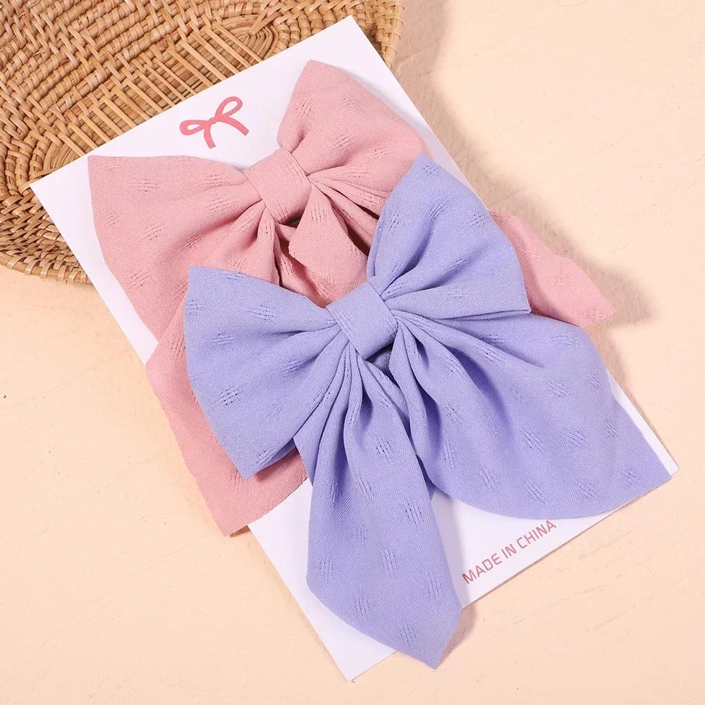 2Pcs/set Sweet Solid Bowknot Hair Clips for Women Girls Ribbon Bows Hairpins Handmade Barrettes Headwear Hair Accessories Gifts