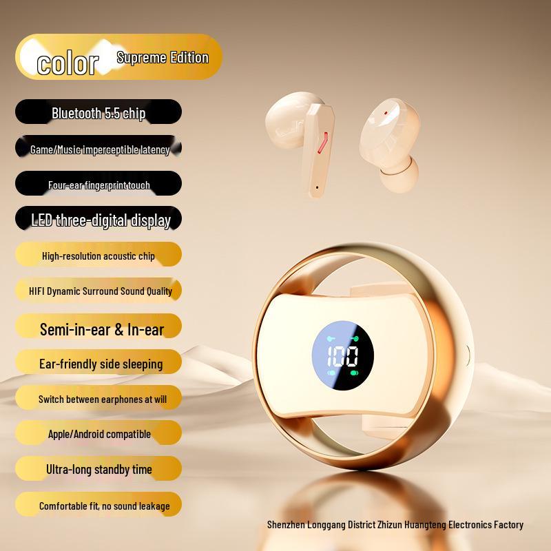 

Half In-Ear Wireless Bluetooth Earphones with Noise Reduction, 360° Rotation, Metal Shell, and Long Battery Life