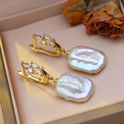 SENIKO Natural Freshwater Big Baroque Pearl Earrings Fashion Cubic Zirconia Pearl Drop Earrings For Women Party Jewelry