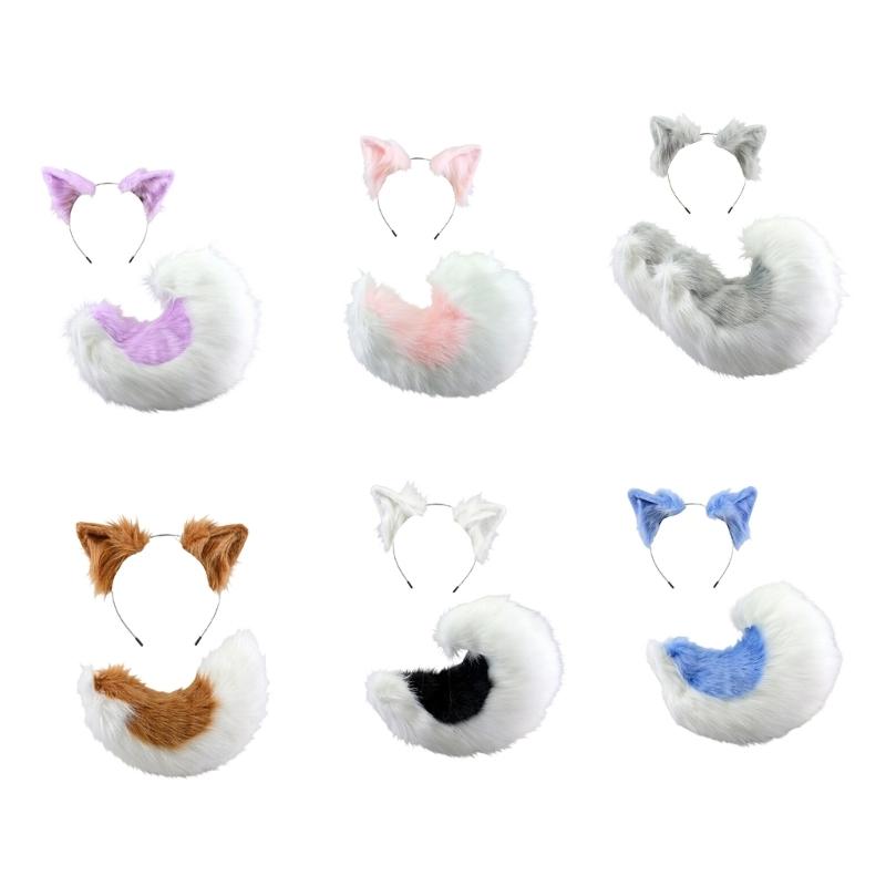 Realistic Foxes Tail And Ears Set For Women Cosplay Faux Furs Costume Headband and Tail Convention Role Play Accessories