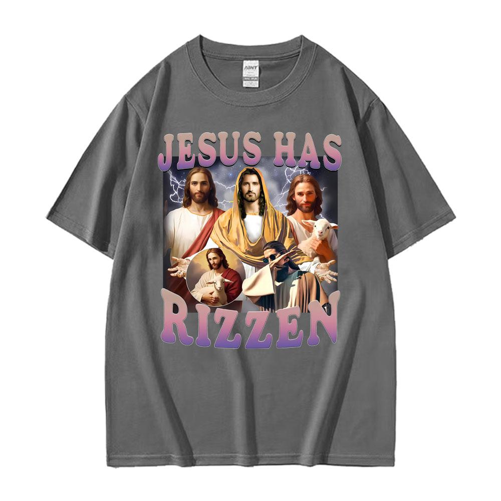 Jesus Has Rizzen Funny T Shirt Men Women Clothing Vintage Trending Oversized Tee Shirt High Quality Cotton Short Sleeve Tshirts