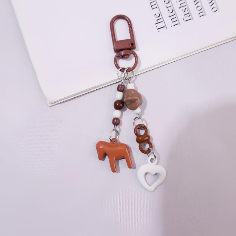 Cute Cartoon Alloy Pony Beaded Pendant Keychain Fashion Key Ring Bag Pendant Kawaii Mobile Phone Chain Accessories Gifts