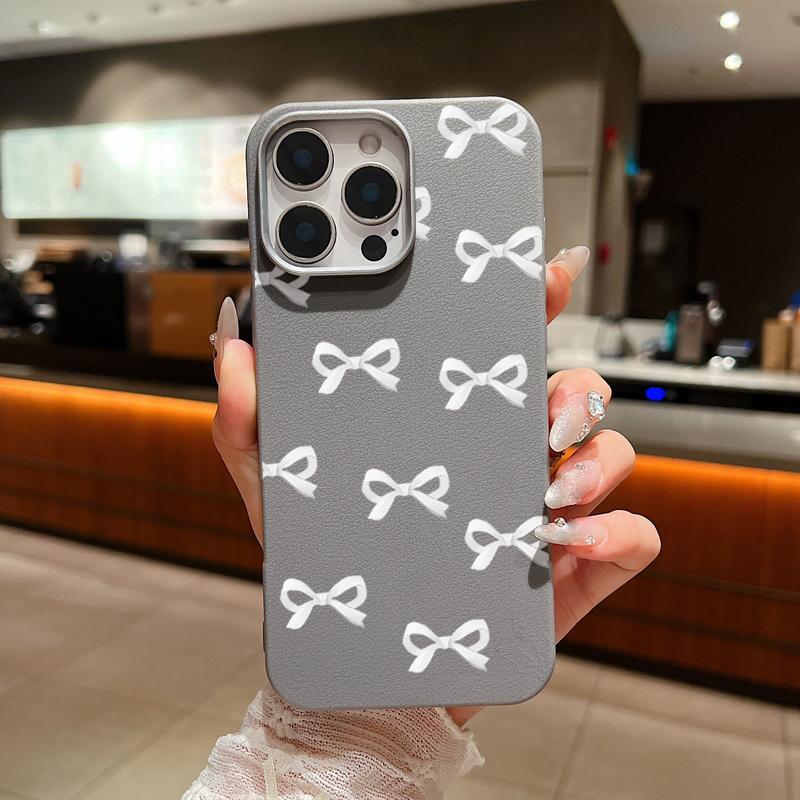 Husă Subțire din TPU cu Textură de Piele, cu Imprimeu Bowknot în Culoare Solidă Pentru iPhone 16 15 Pro Max 14 Pro 13 12 11, Rezistentă la Șocuri, Moale, Mată