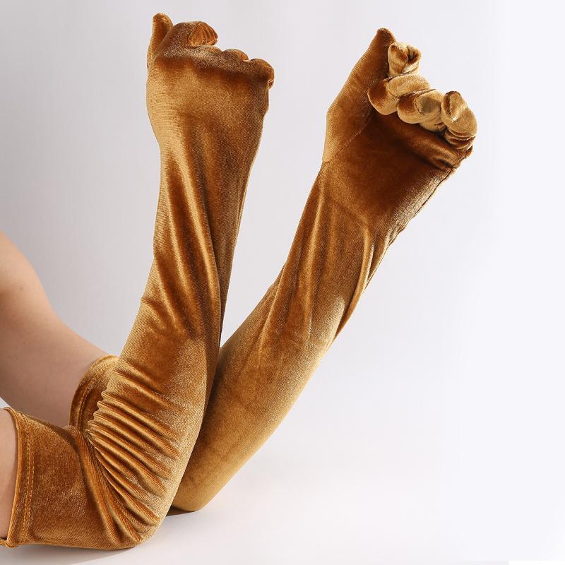 1 Paar Damen Flauschige Elegante Samt Unifarbene 53cm Lange Handschuhe Vollfinger Abendkleid Etikette Bühnenauftritt Partyhandschuhe