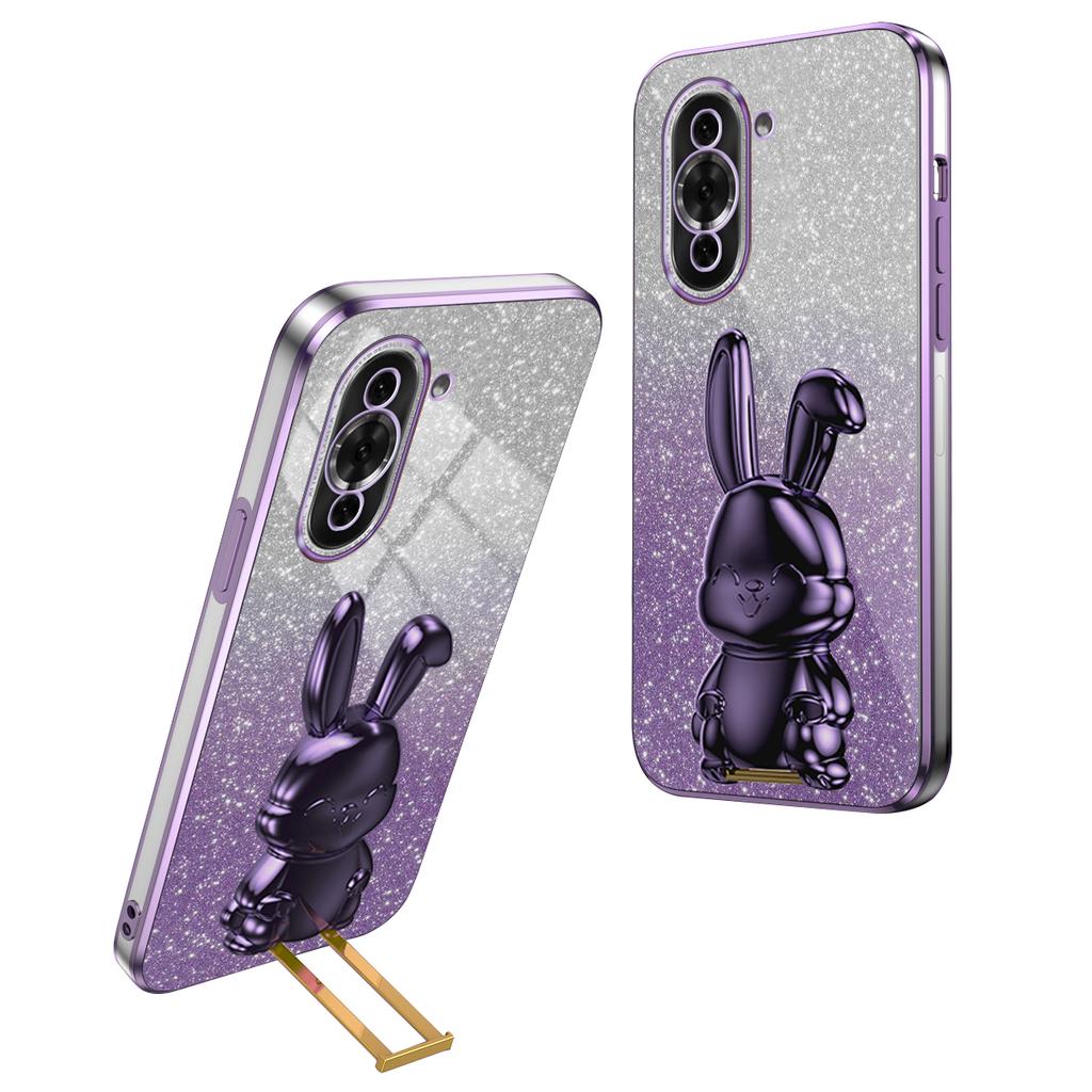 For Huawei Nova 10 Pro 4G Cell Phone Case Cartoon Rabbit Glitter PC+TPU Pull-out Kickstand Cover