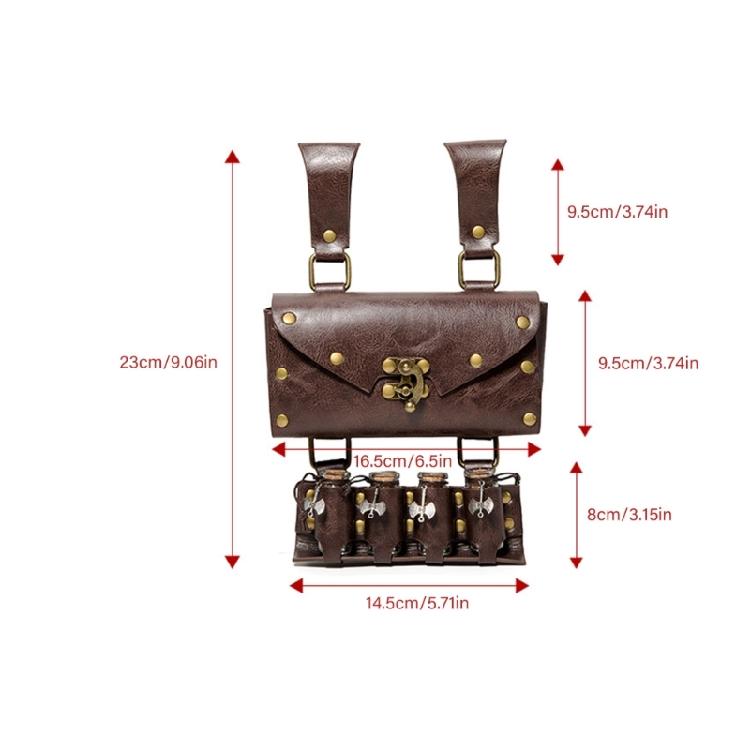 Vintage Renaissances Costume Accessories Set with Faux Leather Belt and Belt Bag Pouch with 4Pcs Cork Potion Vials