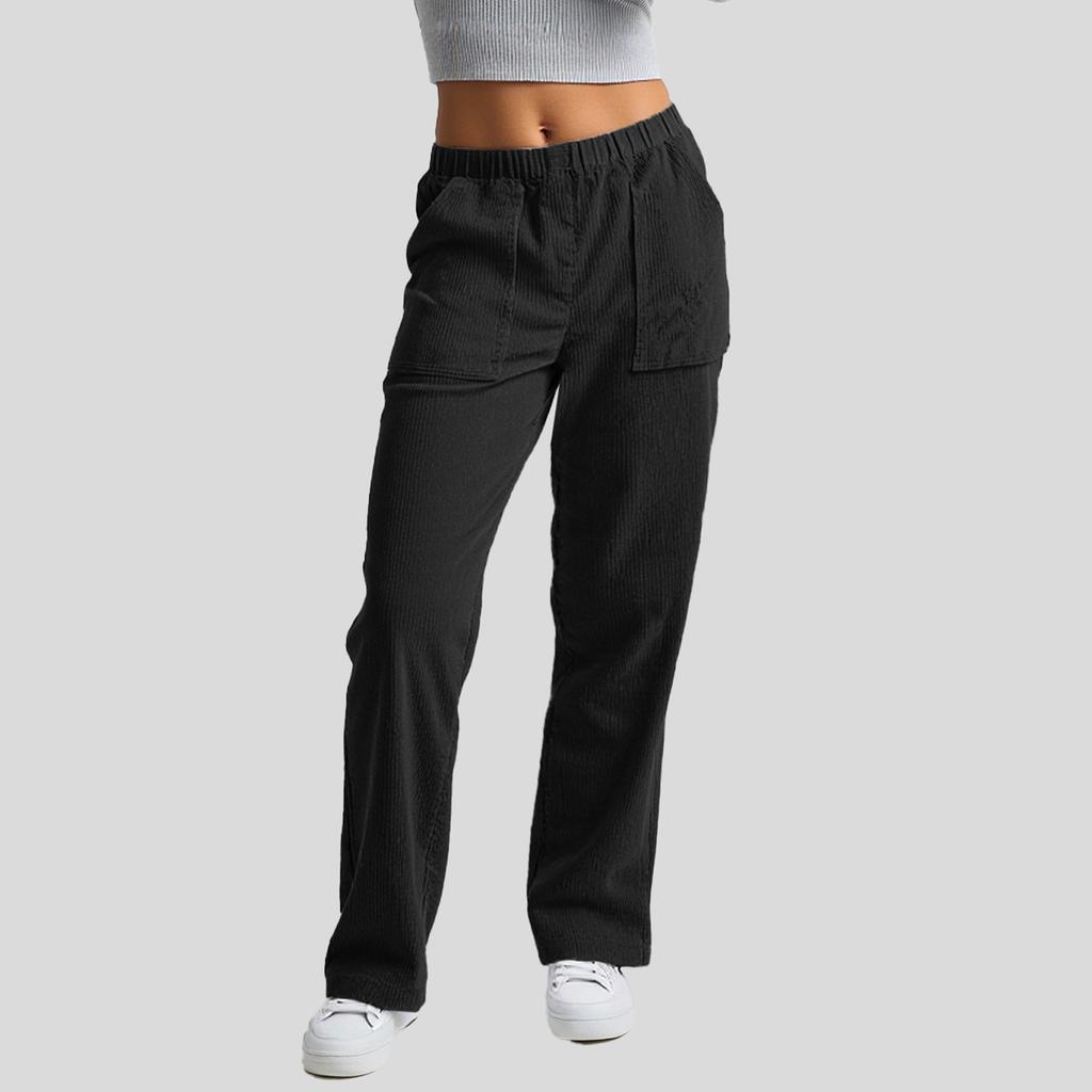 Women's Corduroy Straight Leg Pants with Elastic Waist, Casual Trousers for Everyday Wear
