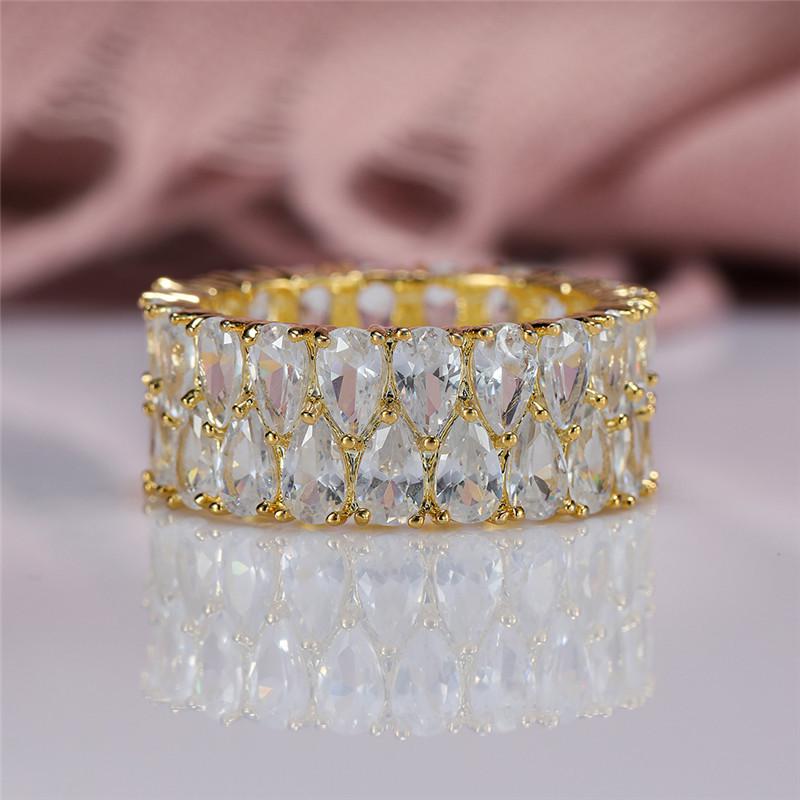 Fashionable Double-Row Zircon Waterdrop Ring for Women