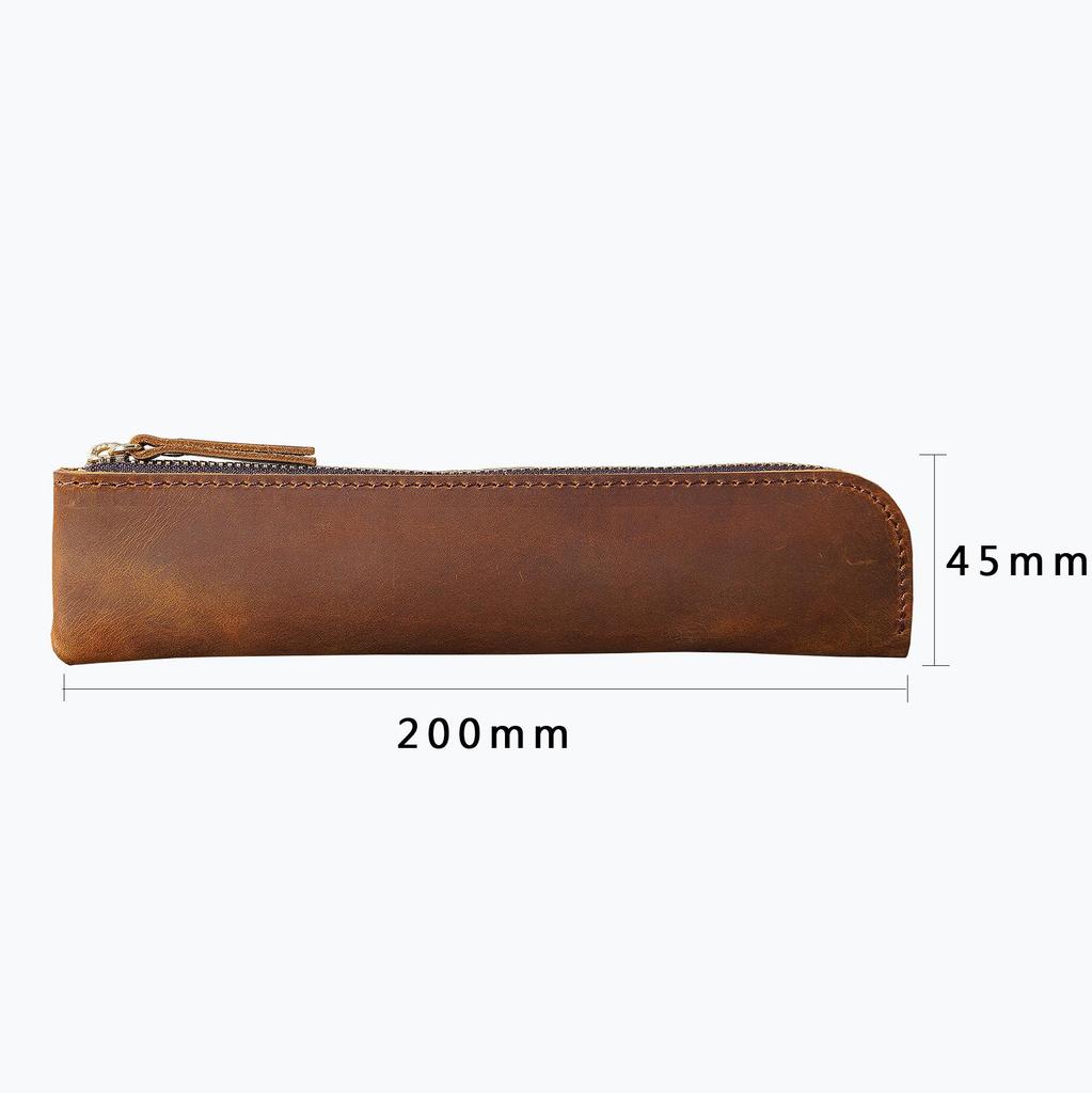 Retro Crazy Horse Leather Apple Pencil Case - Artistic Youth Large Capacity Zipper Stationery Box