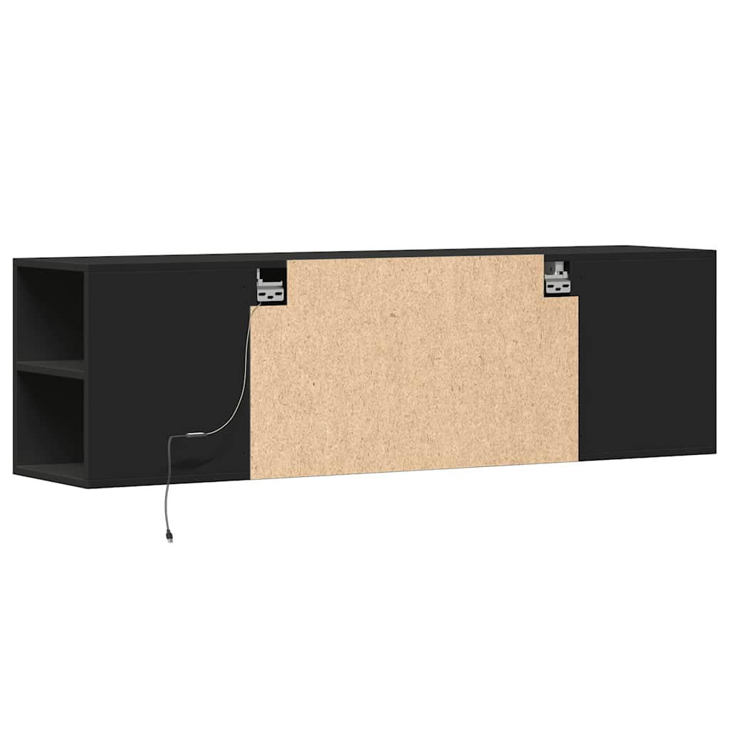 Wall Mounted TV Cabinet with LED Lighting Black 135 X 31 X 39.5 Cm