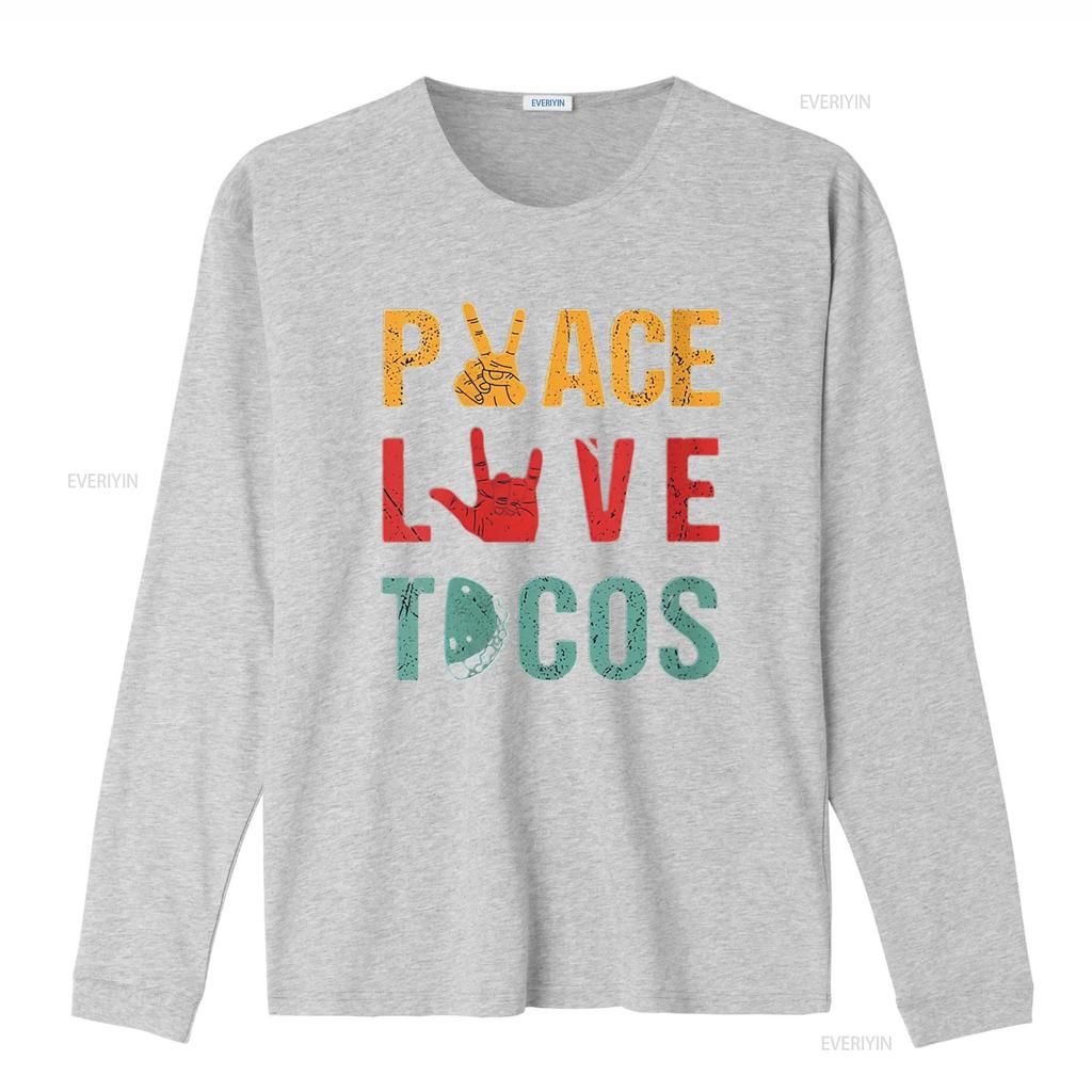 Womens Peace Love Tacos Vintage T Shirt Outfit For Mexican Food Lovers Round Neck Black vintage Washed streetwear Unisex