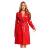 S-3XL Women‘s Long PU Leather Trench Coat: Glossy Lapel Blazer Style with Belt, Casual Open Front Jacket for Streetwear
