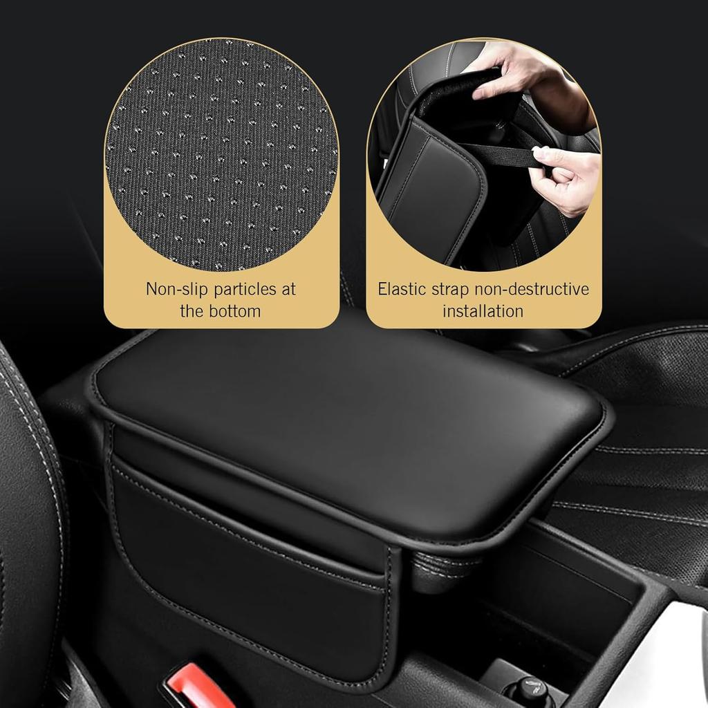 WZP Car Center Console Cover, Leather Middle Console Cover, Waterproof Car Arm Rest Pad with 2 Storage Bags, Universal Auto Interior Accessories for