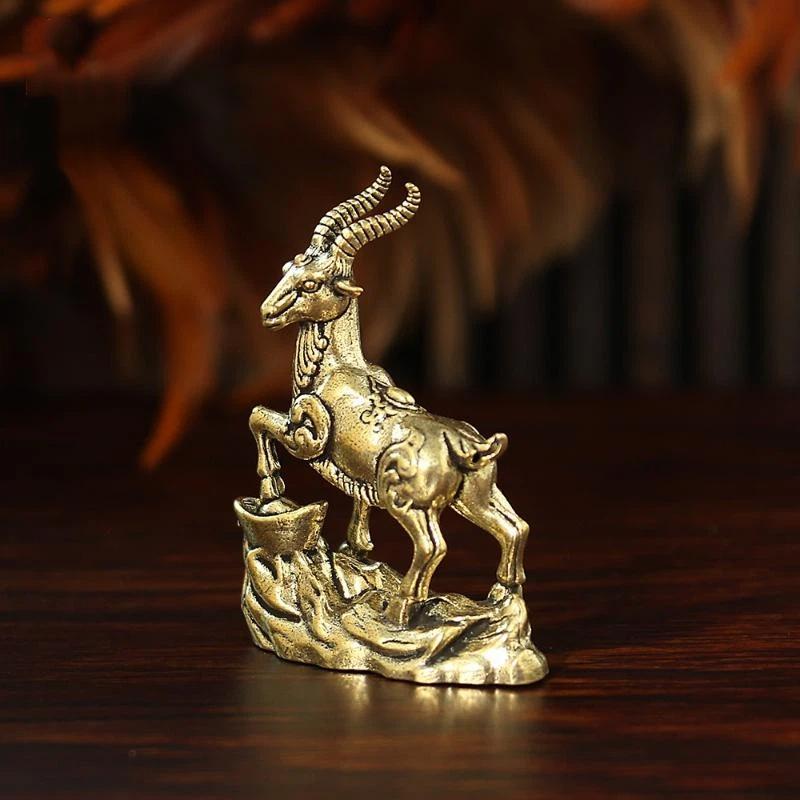 High Quality Vintage Feng Shui Coins Goat Statue Desktop Ornament Home Decoration Craft Accessories Lucky Zodiac Animal Figurine
