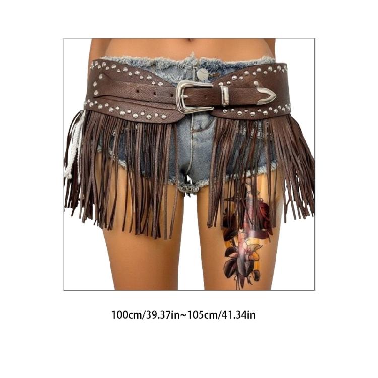 Punk Adjustable Fringe Waistband PU Waist Belt For Women Men Effortless Style Upgrade
