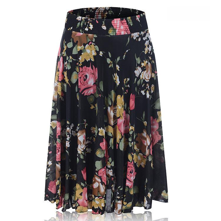 

Летняя юбка из ледяного шелка с эластичной талией для женщин среднего и пожилого возраста One Size