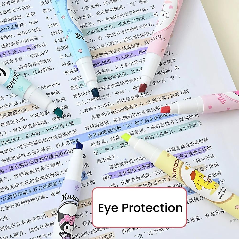 6Pcs/Box Highlighter Pen Set Kawaii Kuromi Melody Cinnamoroll Art Fluorescent Markers Pens School Stationery For Kids