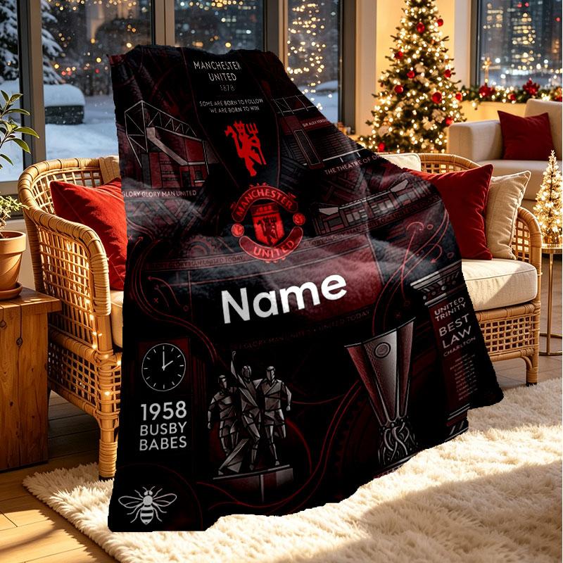 Custom Name Personalized Manchester United Print Blanket, Home Decor, Bedroom, Sofa, Camping, Couch, Gifts for Birthday Christmas