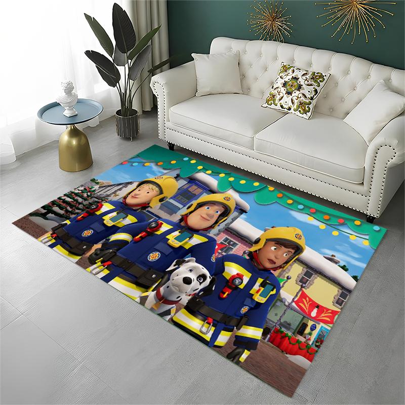 Cartoon Fireman Sam Non-Slip Area Rug for Living Room,Bedroom,Playroom,Soft Carpet Floor Mat Home Decor Rug Kids Room Gift