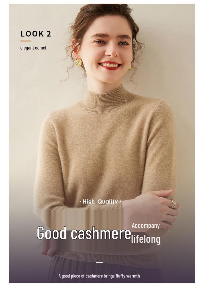 Women's Slimming Cashmere Half-High Neck Sweater - 100% Pure Cashmere, Versatile and Lightweight Knitwear