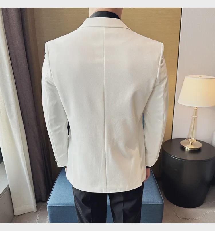 2024 Men's Slim Fit Dark Striped Casual Suit Jacket, Korean Style