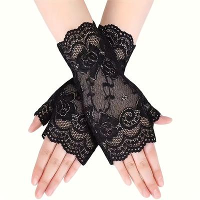 1 Pair Lady Lace Lace-up Half-finger Gloves, Driving Sun Protection Gloves, Wedding Decoration Gloves, Sexy Gloves