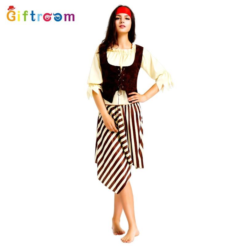 Halloween new female beige pirate irregular skirt pirate costume Pirates of the Caribbean cosplay costume