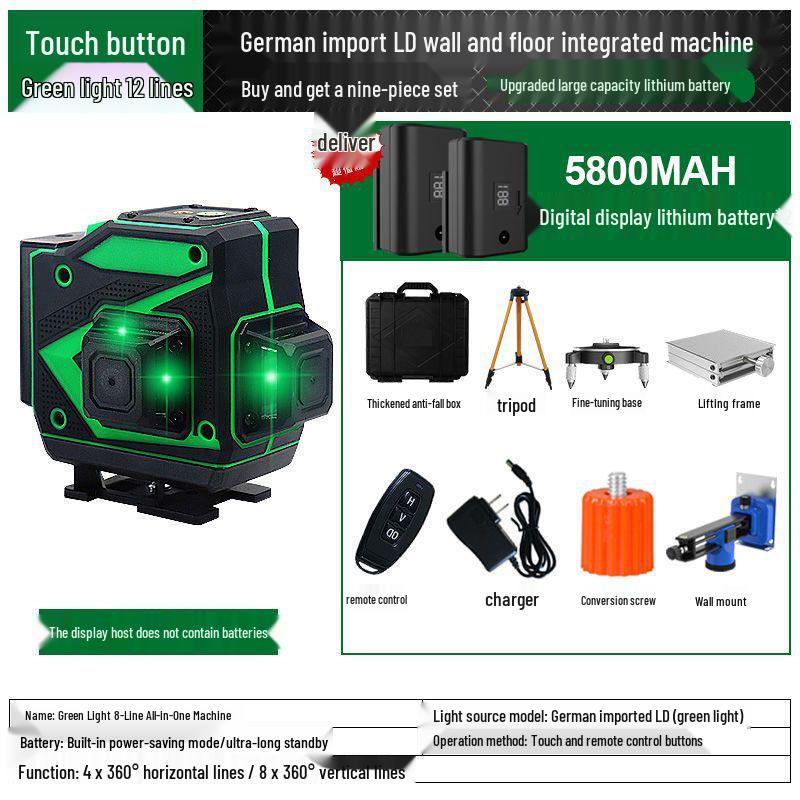 High Precision 12/16 Line Infrared Green Laser Level with Automatic Leveling for Walls and Floors