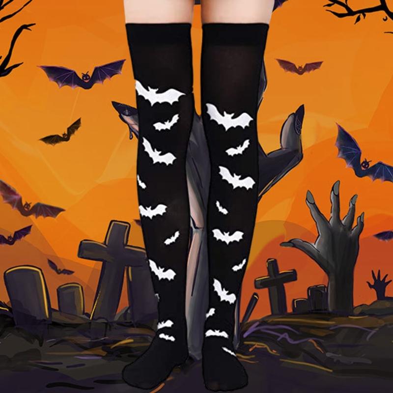 1 Pair Halloween Stockings Thigh High Long Stockings Over Knee Socks Bat Socks Cosplay Festival Stockings for Women Girl