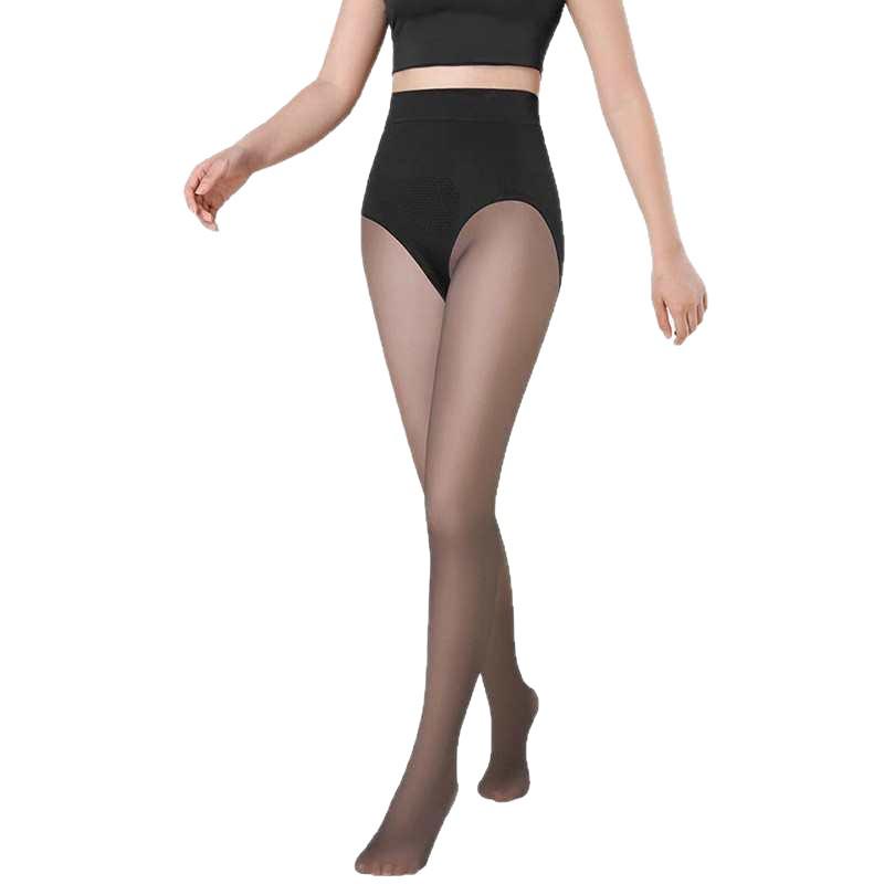 Svarta Genomskinliga Höga Midjehöjds Tummy Control Strumpbyxor med Fleecefoder och Höftlyft