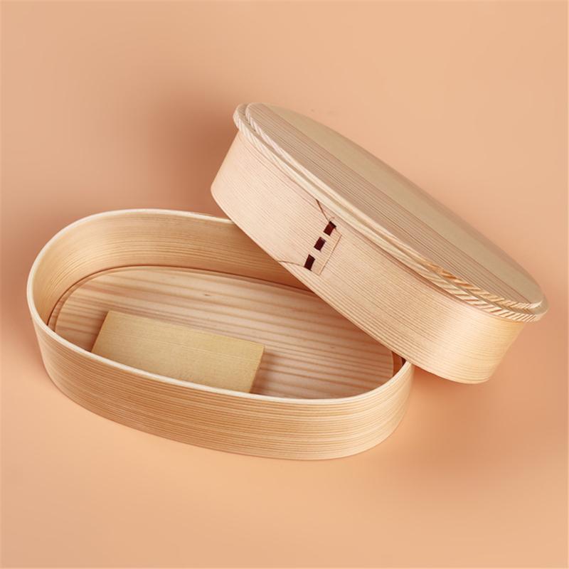 Japanese Style Bento Boxes 1 Layer 3 Grids Wood Lunch Box Portable Picnic Kids Food Container Box