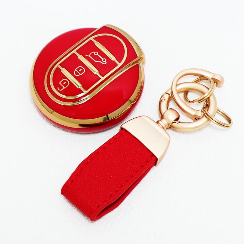 Gold Edge TPU Keylsss For Mini Cooper S One Countryman Clubman F54 F55 F56 F57 F60 Car Key Shell Fob Cover Case Chain Ring