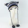 Crochet Stripe Pattern Cat Ear Hat with Pom Pom Winter Knitted Hat Winter Christmas Presents for Students Teenagers