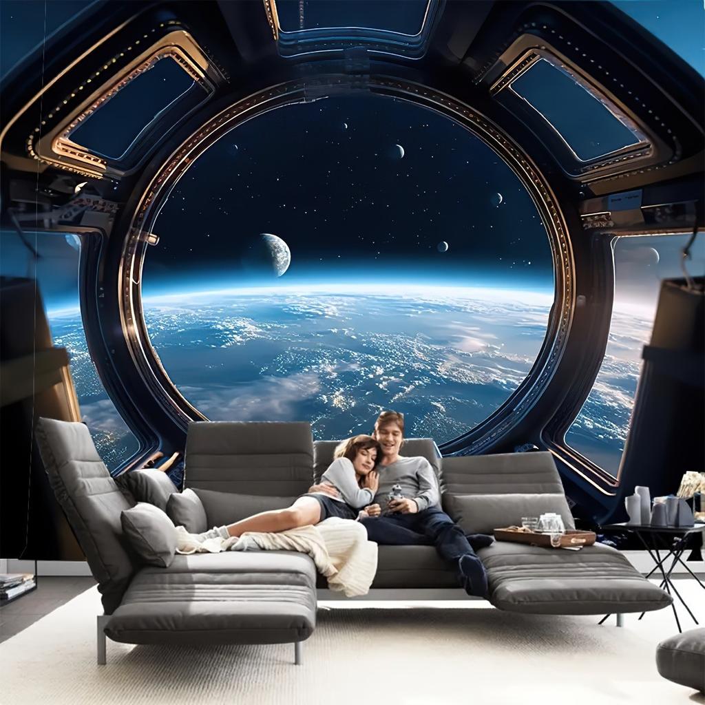 VIKAMA Galaxy Tapestry SciFi Space Planet Print Wall Hanging Futuristic Background Fabric Suitable for Living Room Bedroom