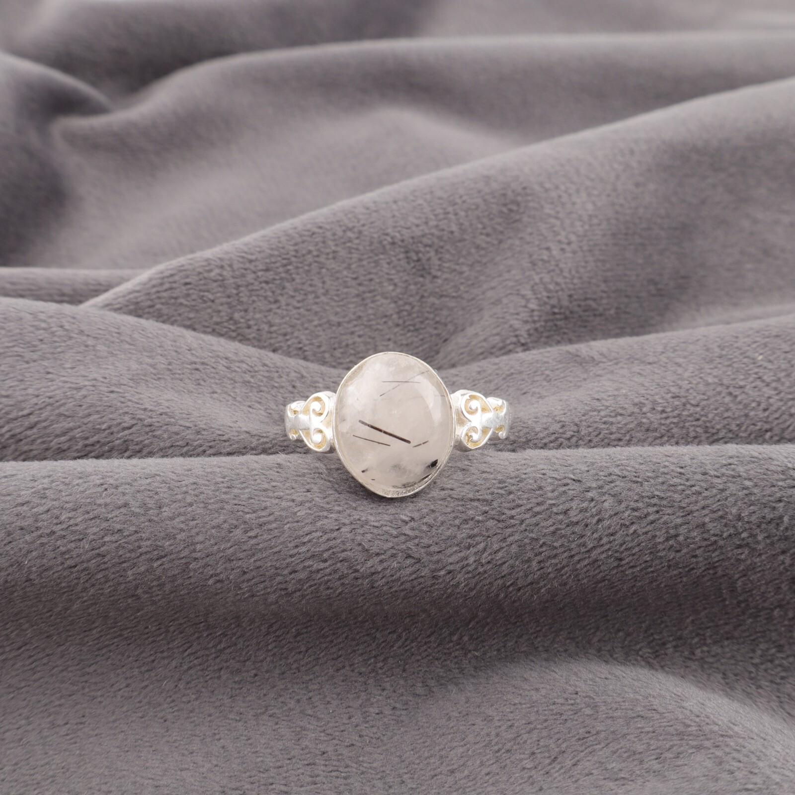 

Natural Black Rutile Gemstone 925 Sterling Silver Jewelry Handmade Ring For Mom RR-66-27 13