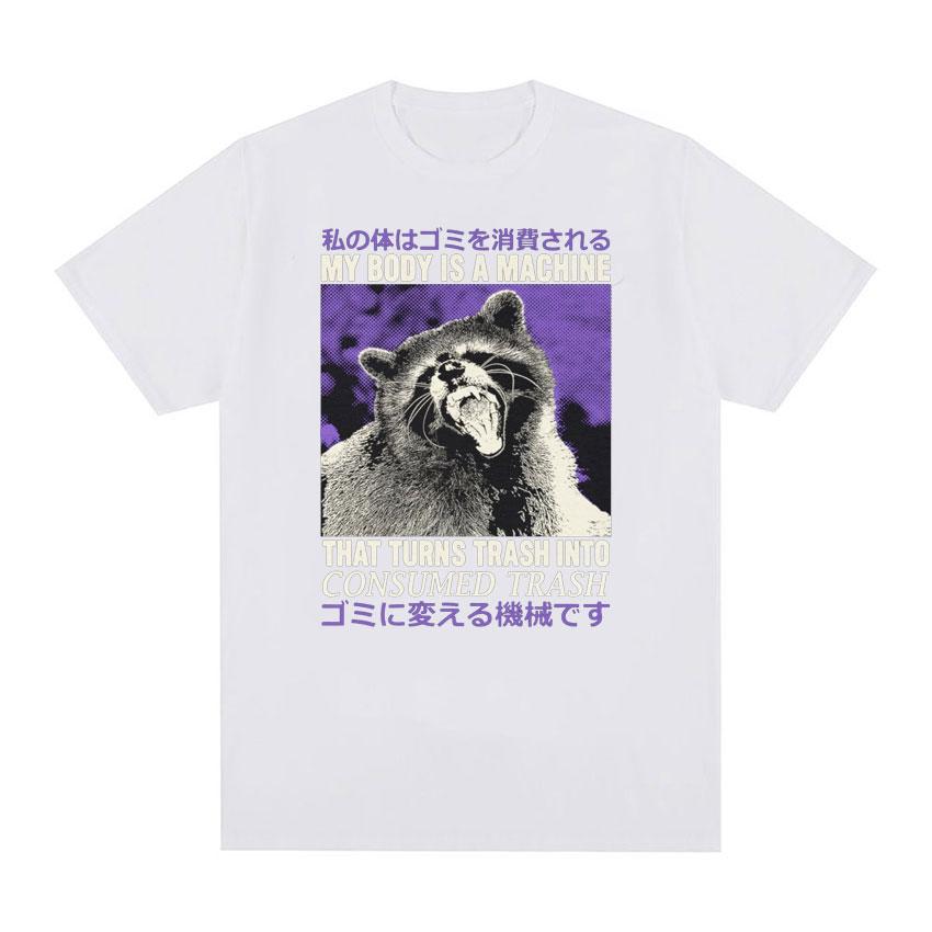 

Funny My Body Is A Machine Raccoon Vintage TShirt Mens Fashion Oversized Short Sleeve T Shirt Unisex Summer Cotton Tshirt S