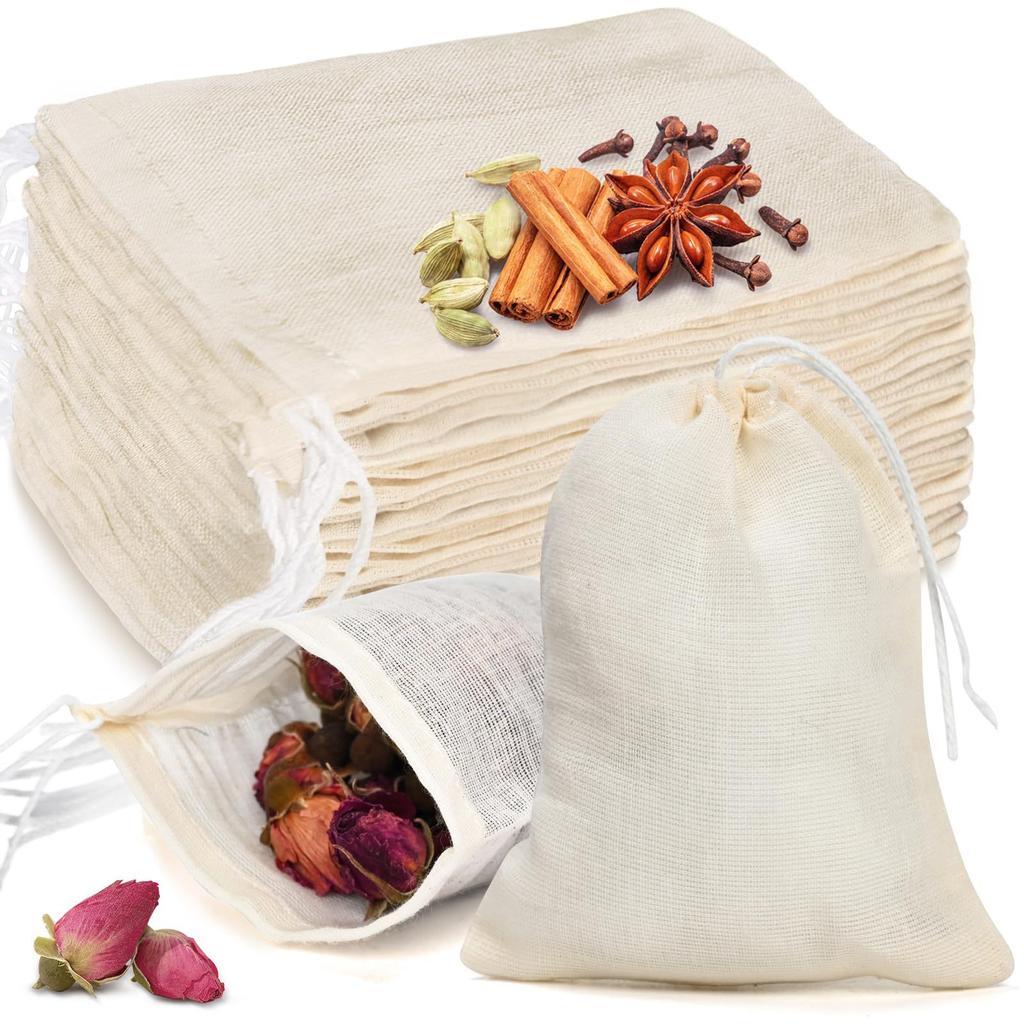 Cotton Soup Bags for Cooking Spices and Tea – Seasoning Herb Filter Bags for Broth, Stew, Marinade