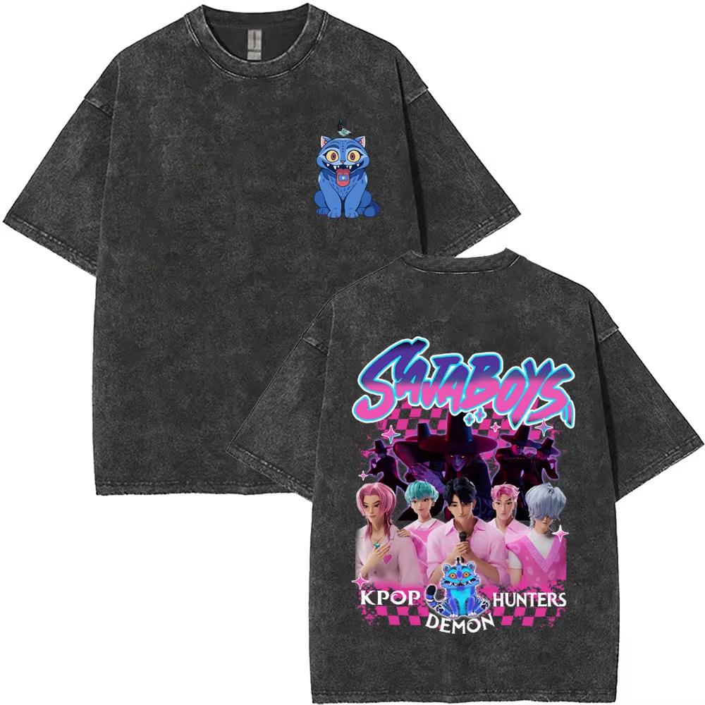 Sprana Koszulka Vintage Filmowa KPop Demon Hunters Kawaii Rumi Mira Zoey Nadruk Koszulki Męskie Damskie Czysta Bawełna Top