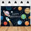 Cartoon Space Universe Planet Theme Happy Birthday Background Cloth Party Decoration Banner Boy's Gift Photography Background
